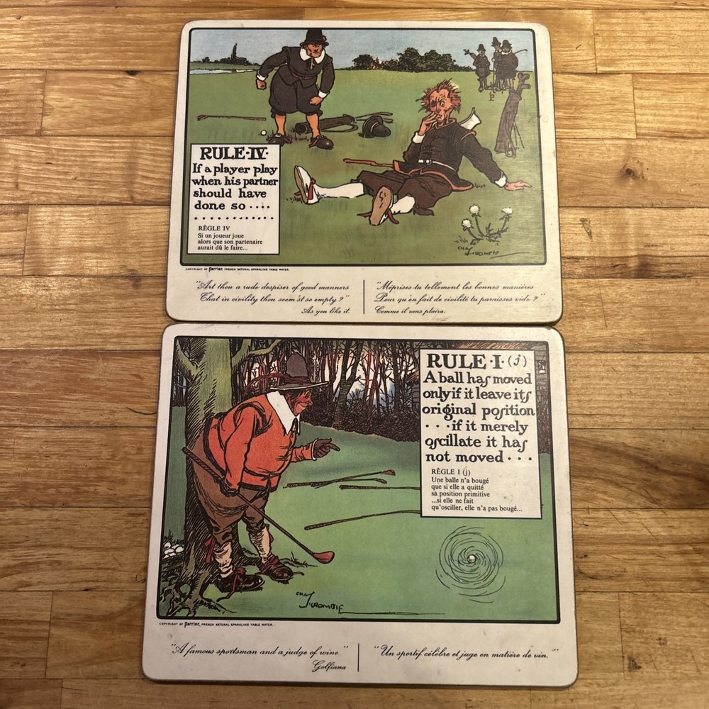 Vintage Perrier Advertising Charles Crombie Rules of Golf Rule IV Wood Plaque D3